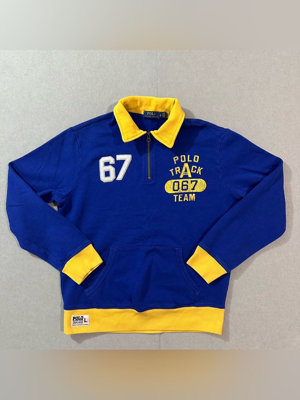 Vintage Ralph Lauren Polo Track Half-Zip Sweater in Royal Blue and Yellow